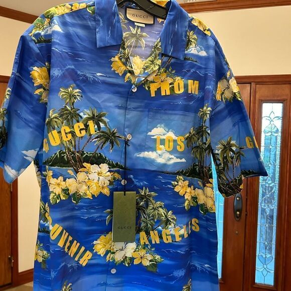 Men’s Gucci palm tree print bowling shirt size 52 made in Italy - Picture 3 of 7